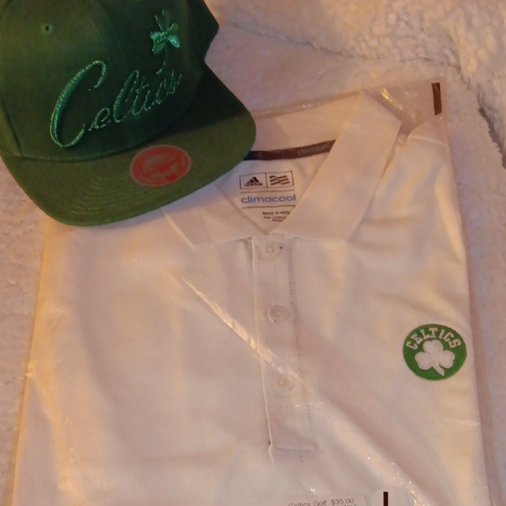 Adidas Mens Celtics White Golf Polo Shirt